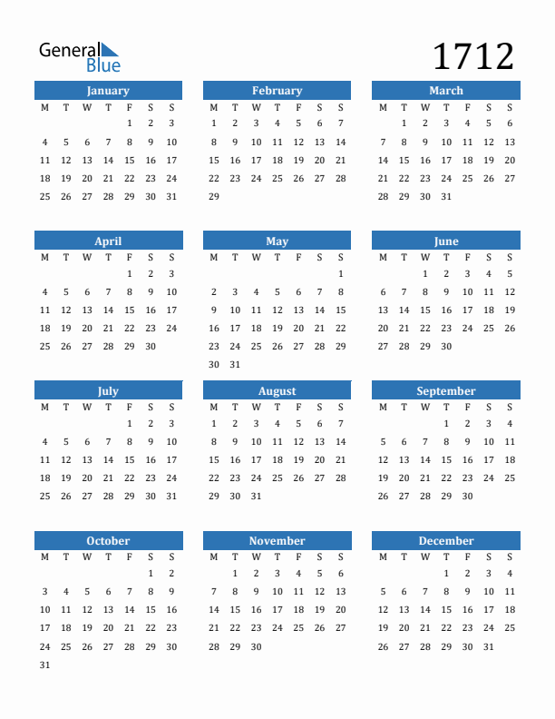 1712 Calendar