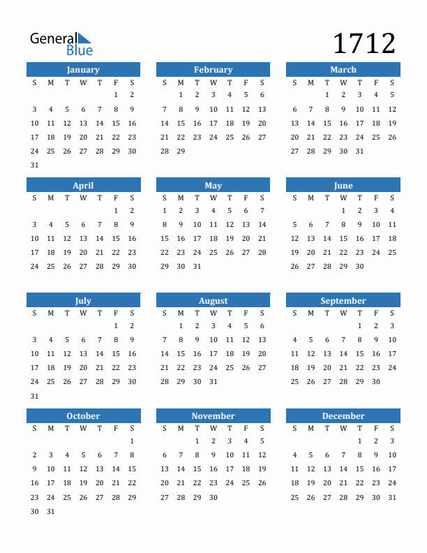 1712 Calendar