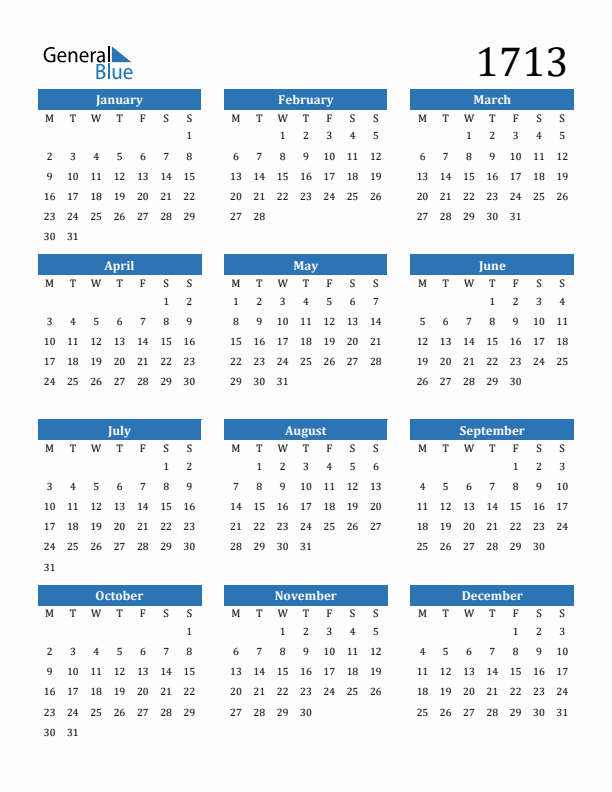 1713 Calendar