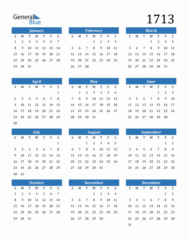 1713 Calendar