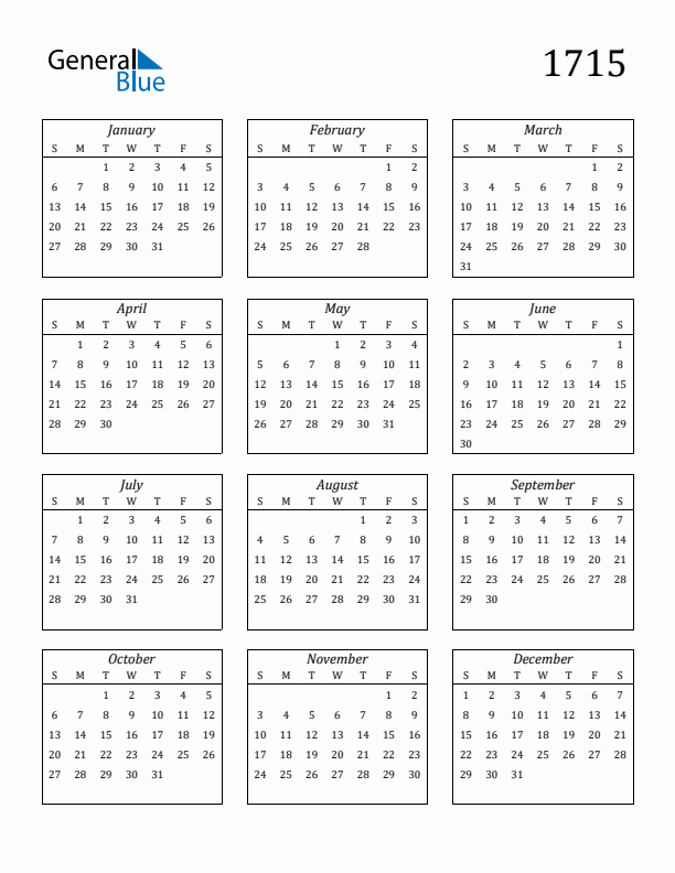 Blank Calendar 1715