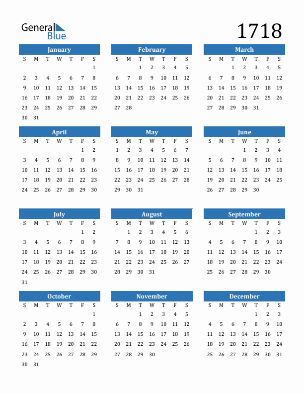 1718 Calendar