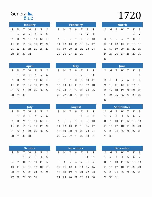 1720 Calendar