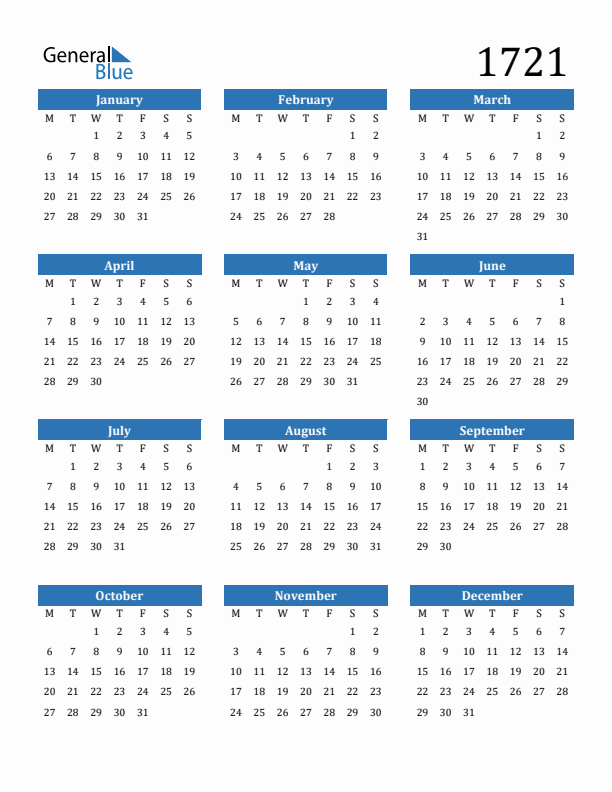 1721 Calendar