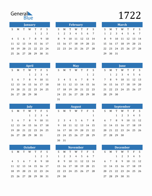 1722 Calendar