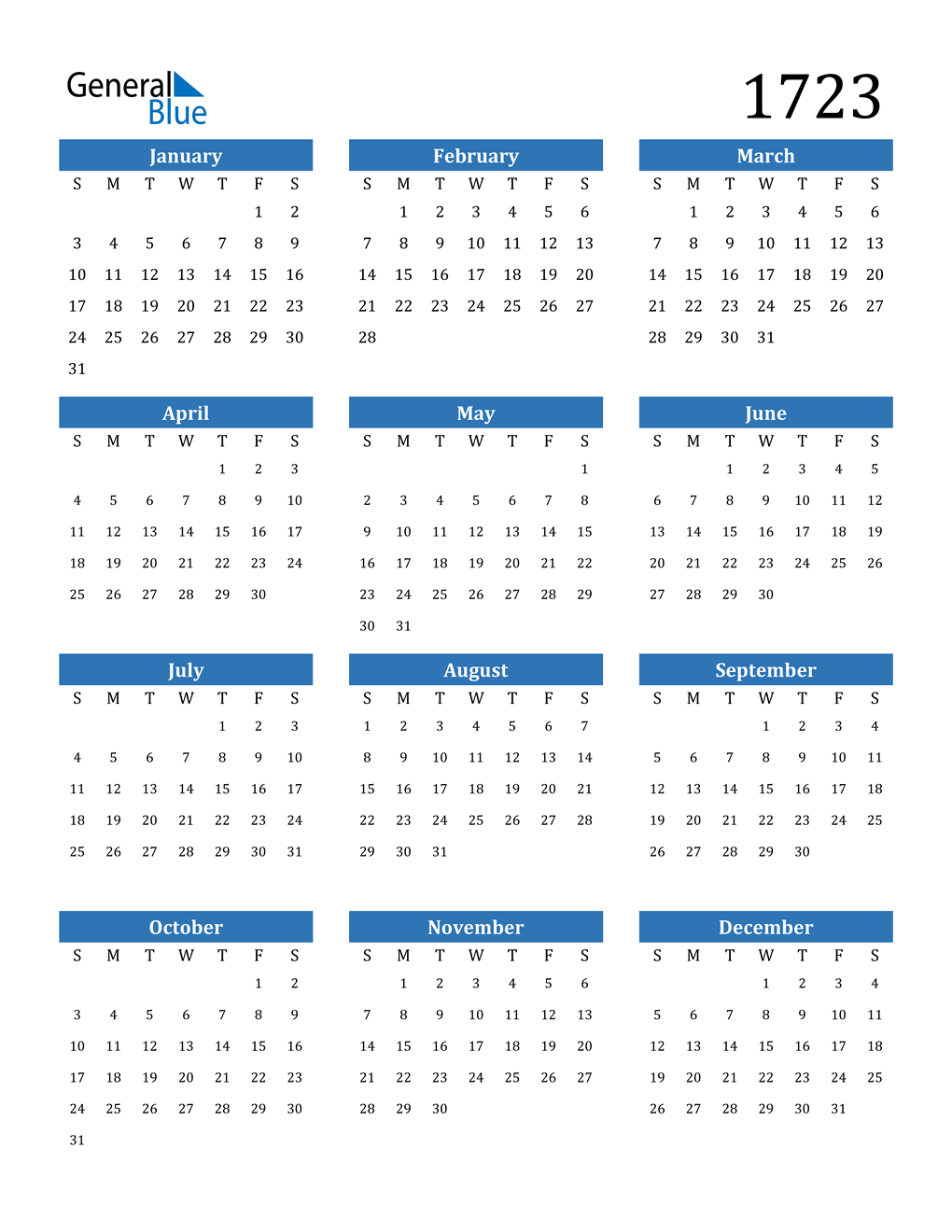 1723 Calendar (PDF, Word, Excel)