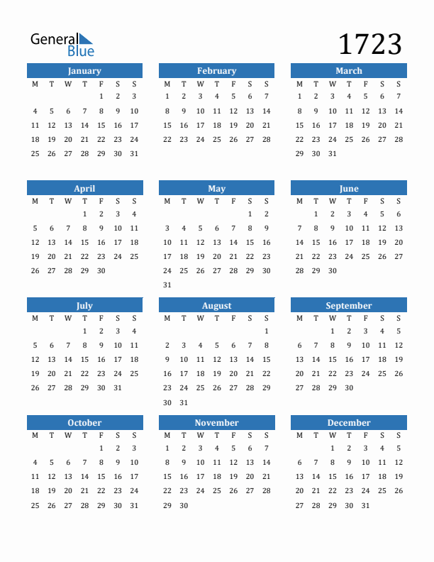 1723 Calendar