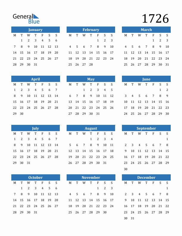 1726 Calendar