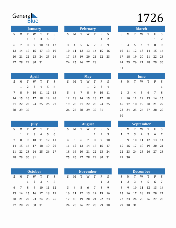 1726 Calendar