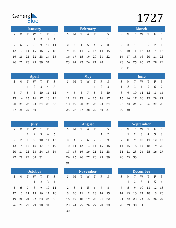 1727 Calendar