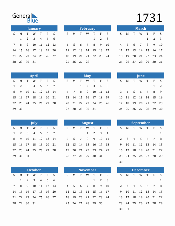 1731 Calendar