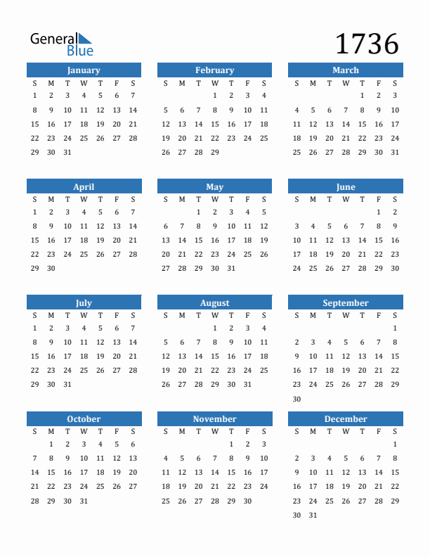 1736 Calendar