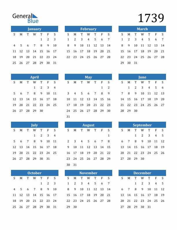 1739 Calendar