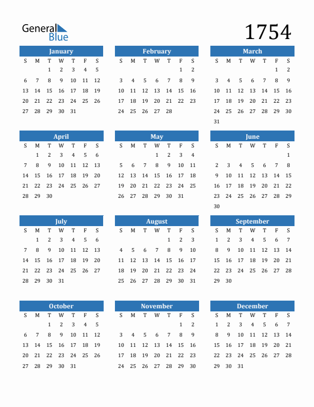 1754 Calendar