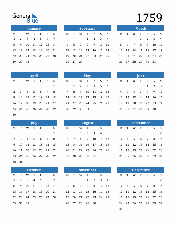 1759 Calendar