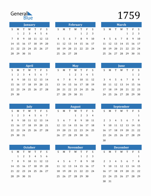 1759 Calendar