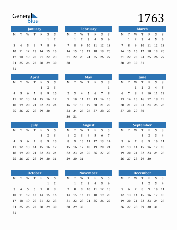 1763 Calendar