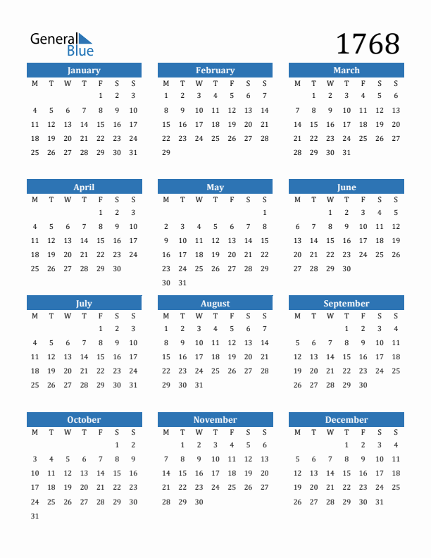 1768 Calendar