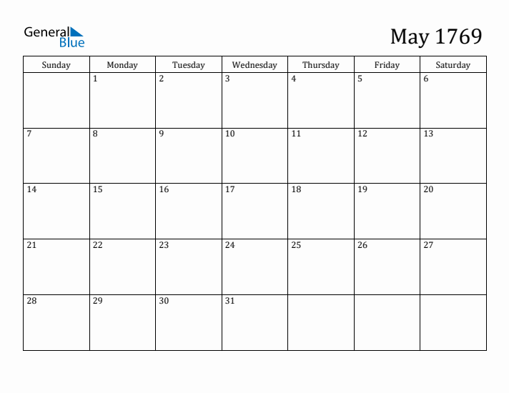 May 1769 Calendar