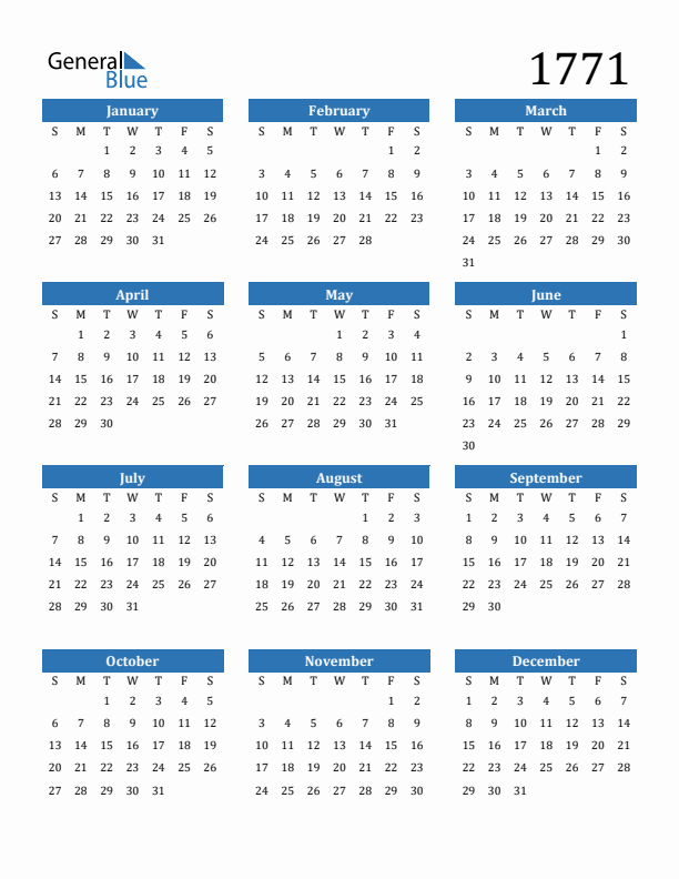 1771 Calendar