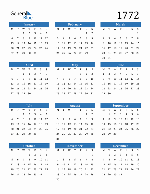 1772 Calendar