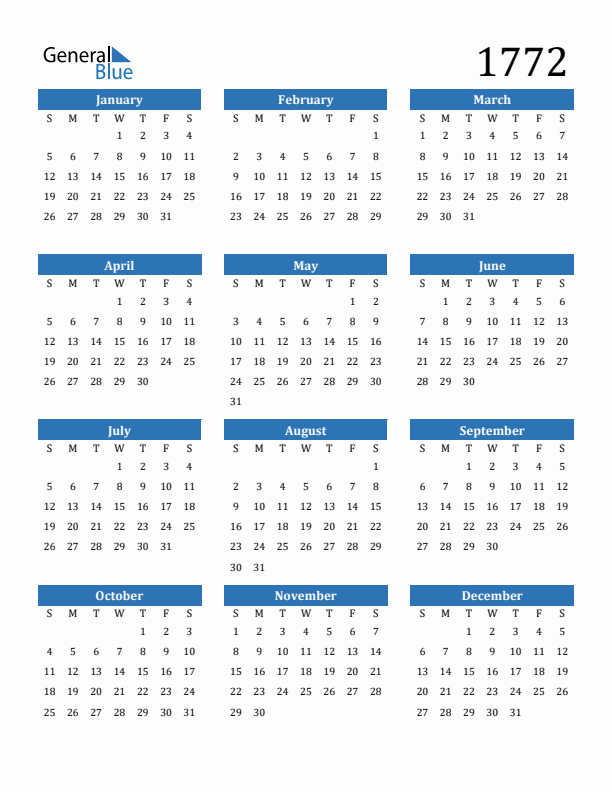1772 Calendar