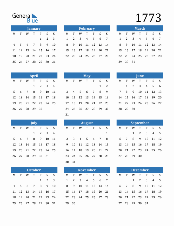 1773 Calendar