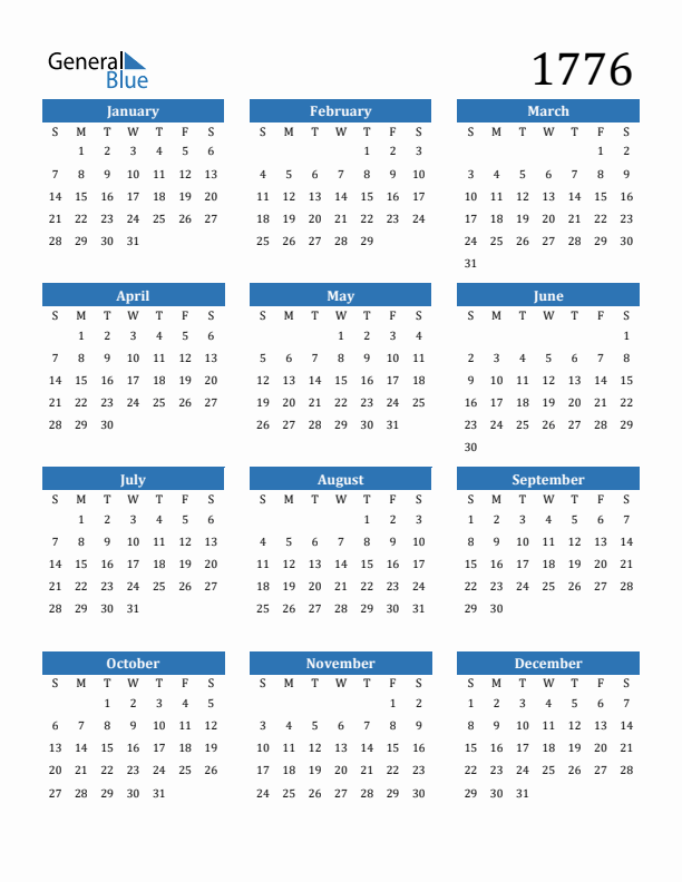 1776 Calendar