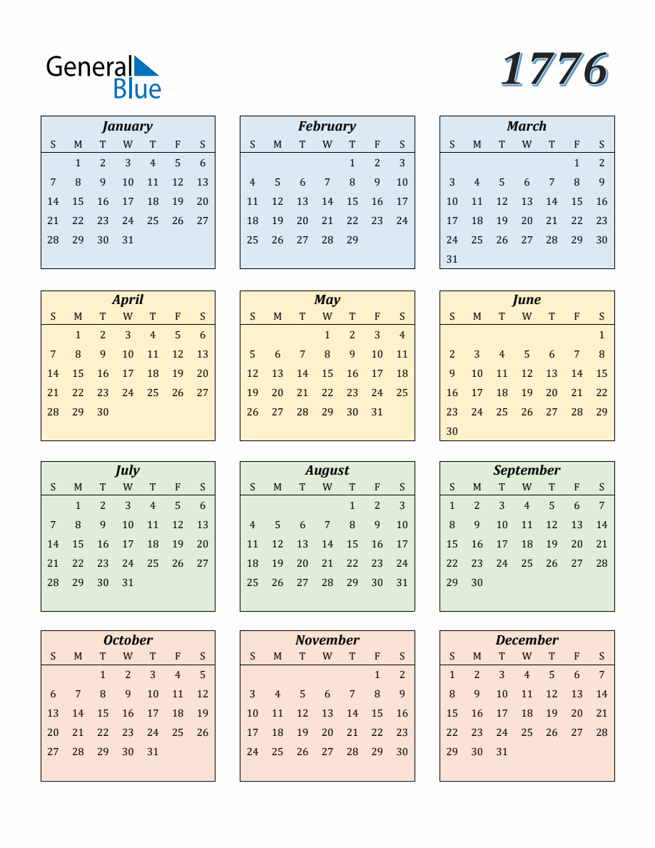 Calendar for Year 1776