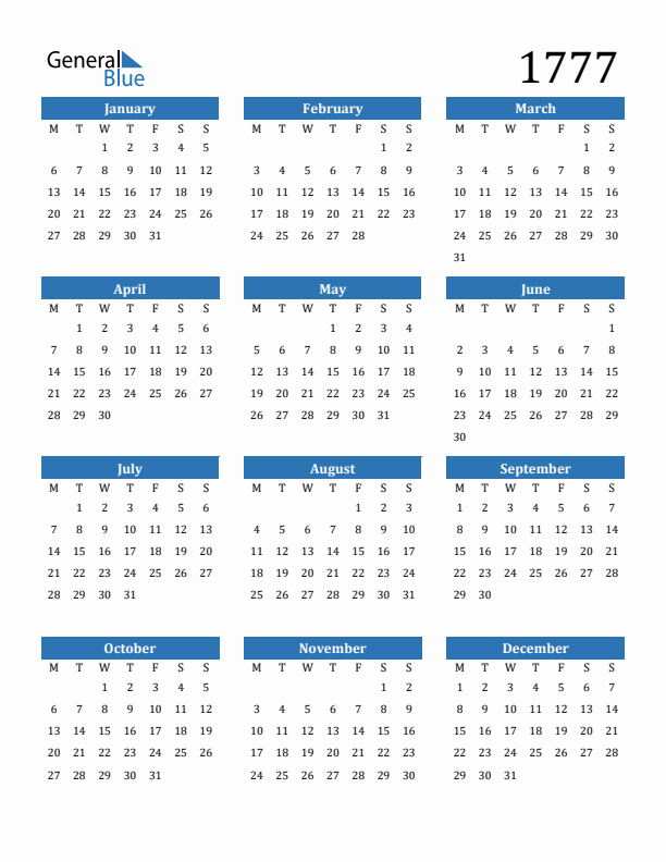 1777 Calendar