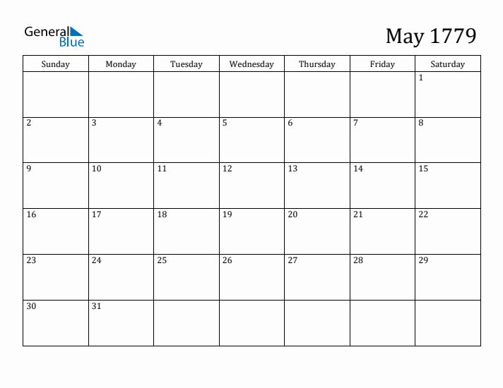 May 1779 Calendar