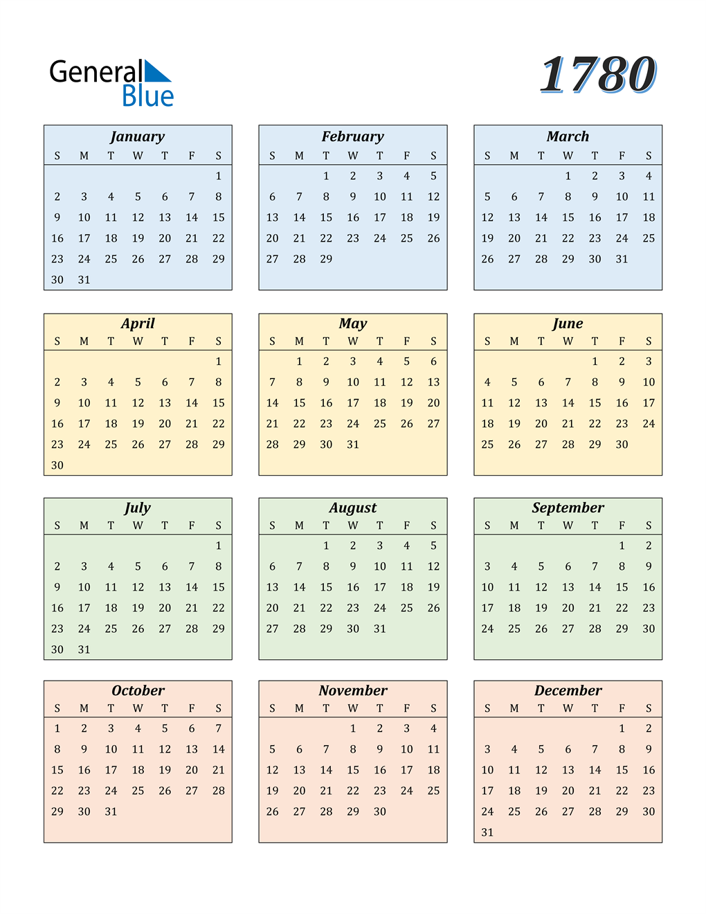 1780 Calendar Pdf Word Excel