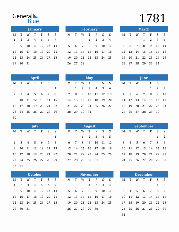 1781 Calendar