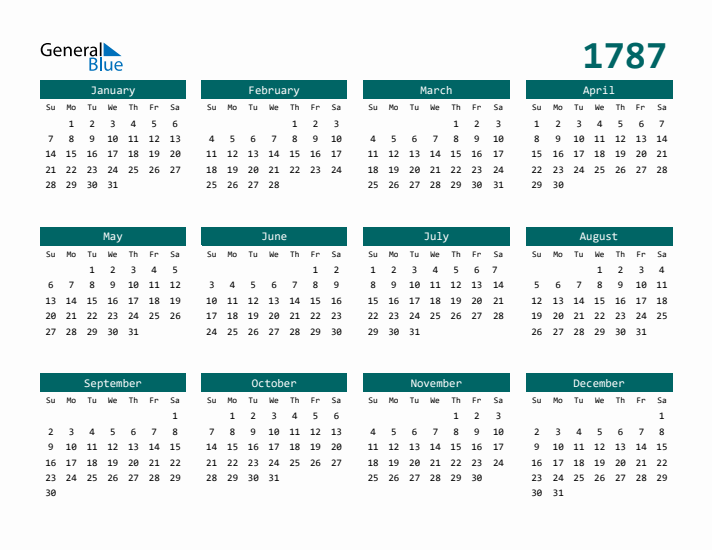 Downloadable 1787 Calendar