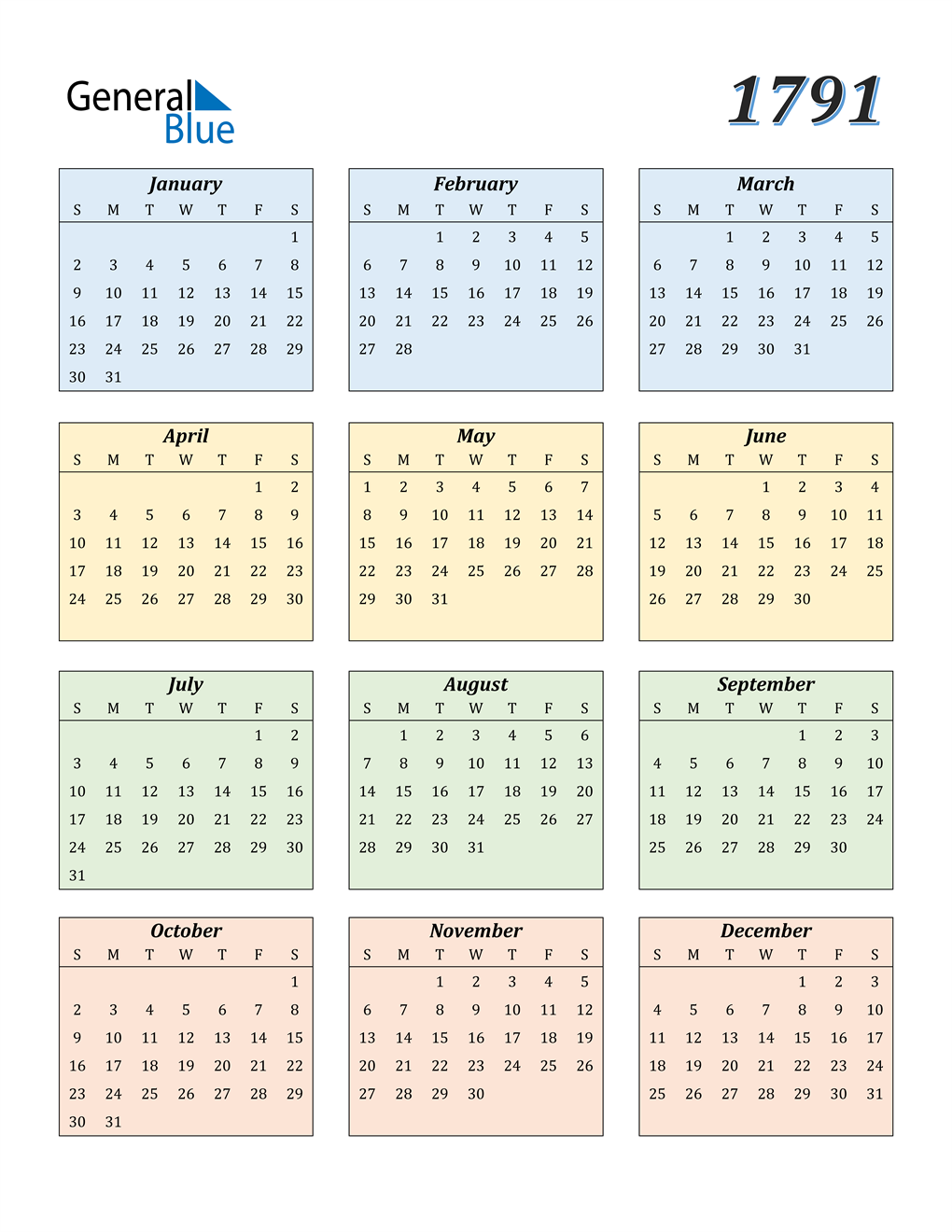 1791 Calendar Pdf Word Excel