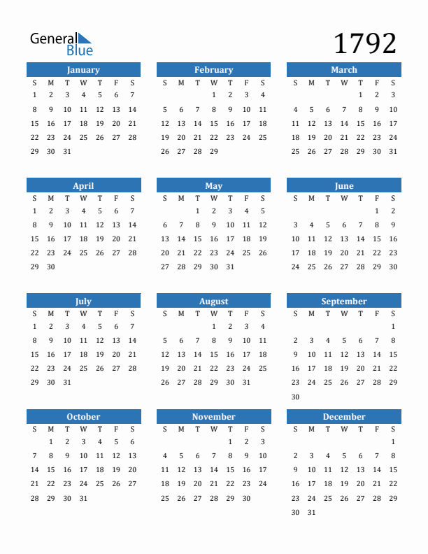 1792 Calendar