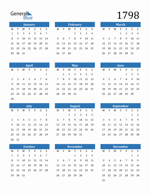 1798 Calendar