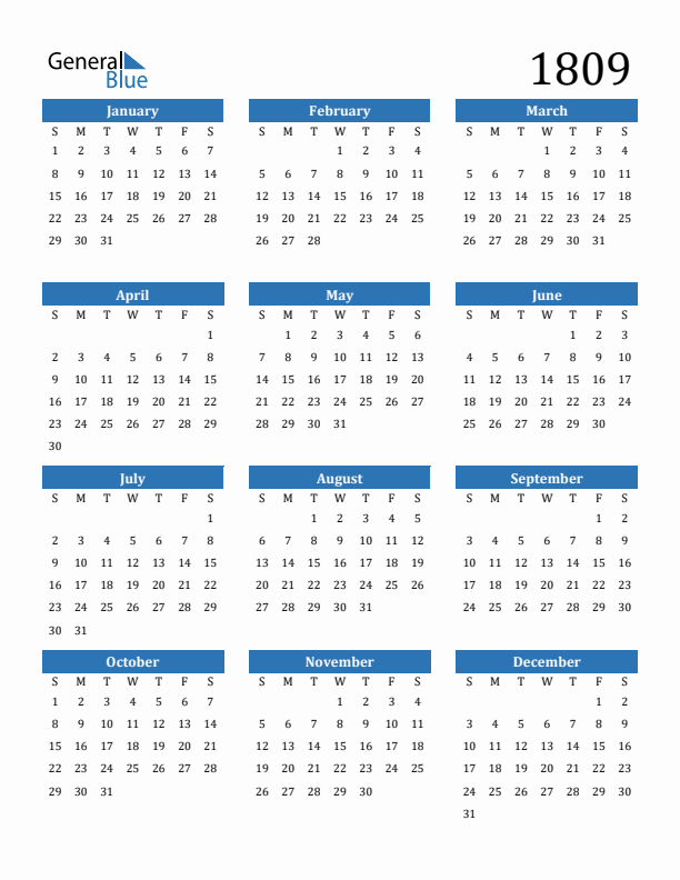 1809 Calendar