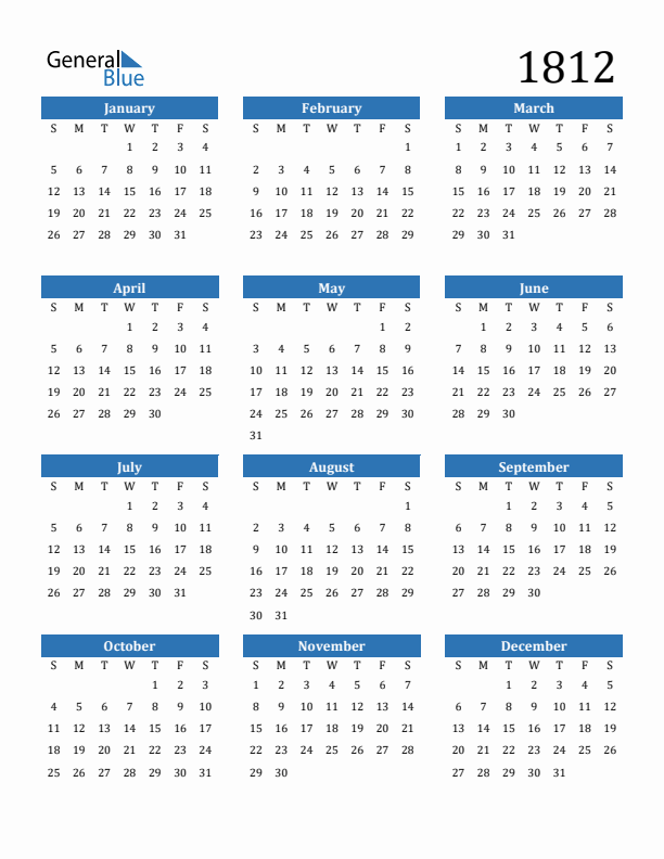 1812 Calendar