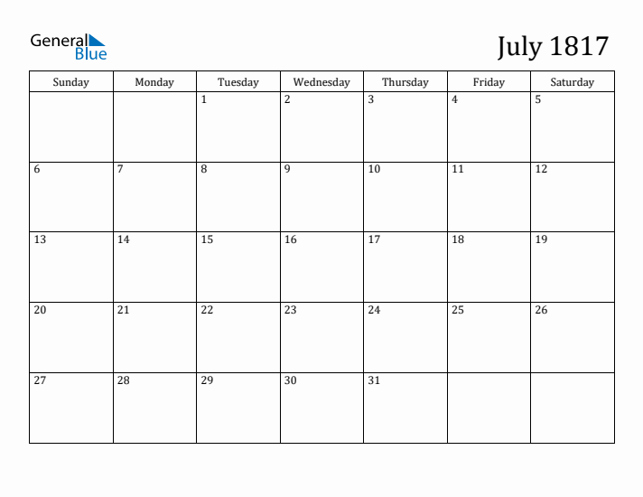 July 1817 Calendar