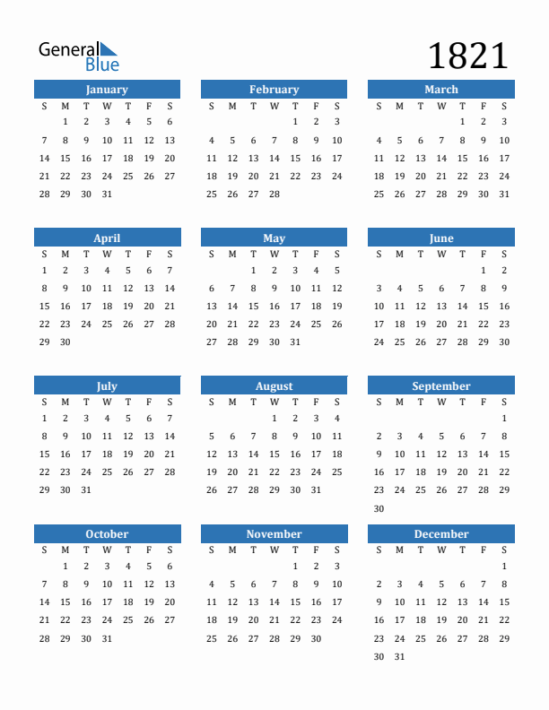 1821 Calendar