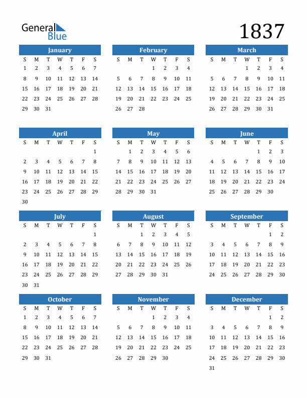 1837 Calendar