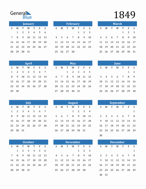 1849 Calendar