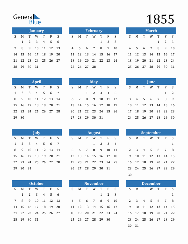 1855 Calendar