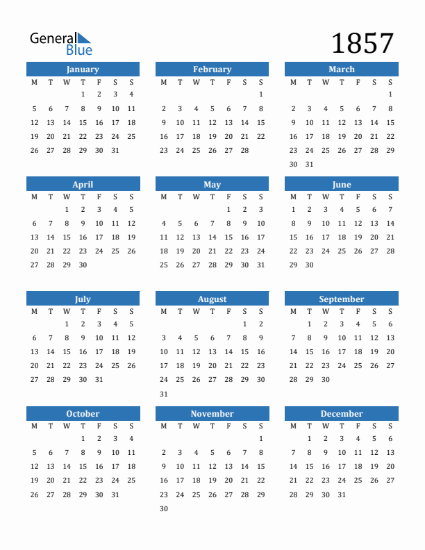 1857 Calendar