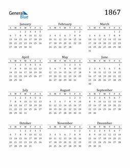 1867 Calendar (PDF, Word, Excel)