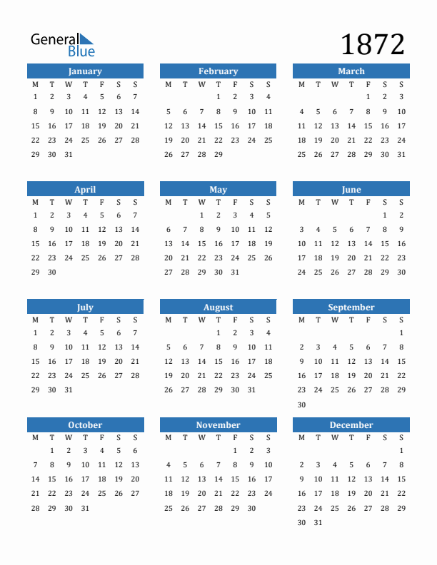 1872 Calendar