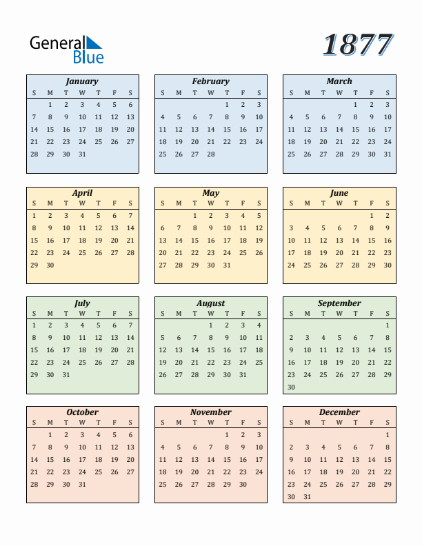 Free 1877 Calendars In Pdf Word Excel