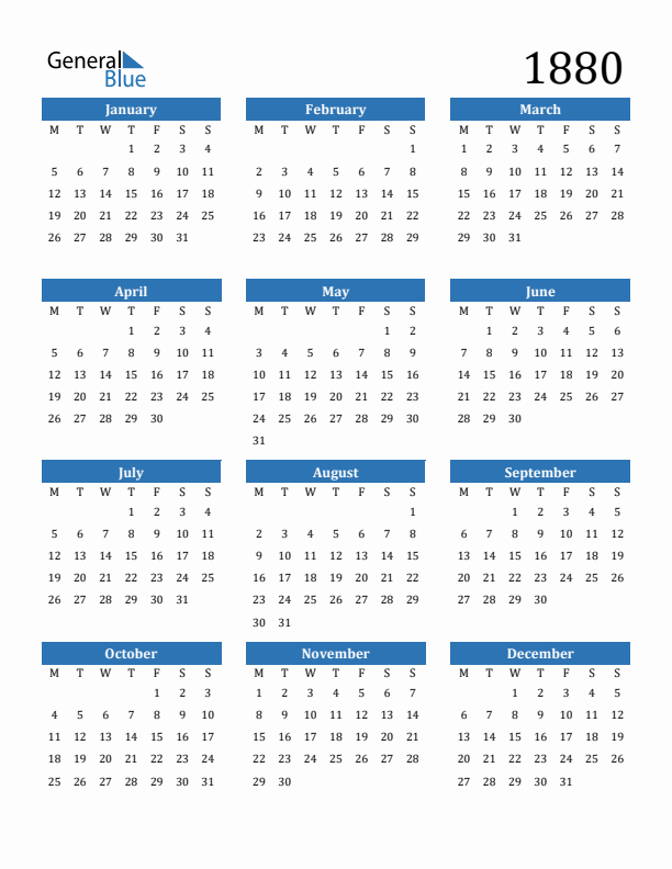 1880 Calendar