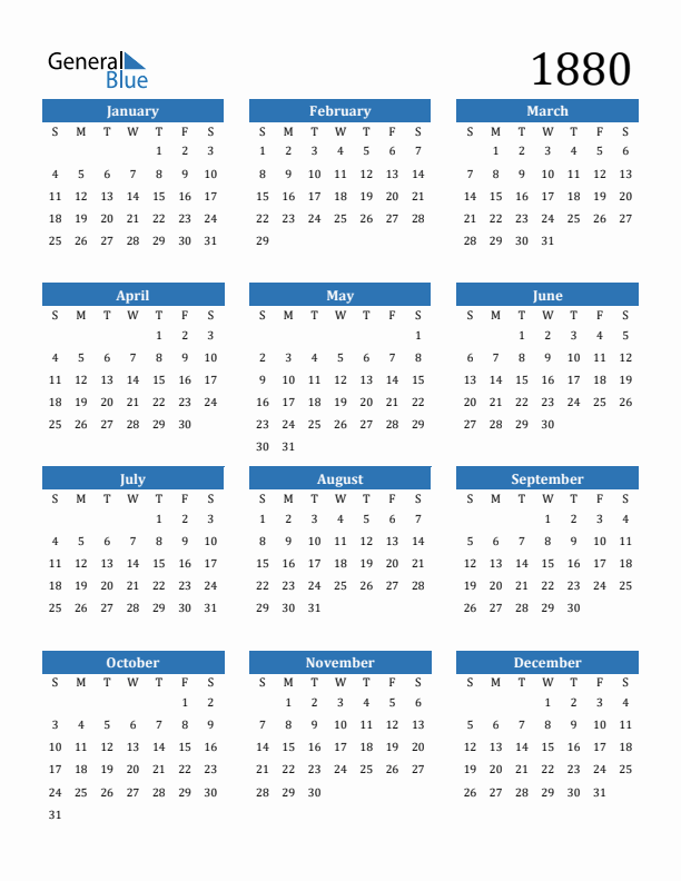 1880 Calendar